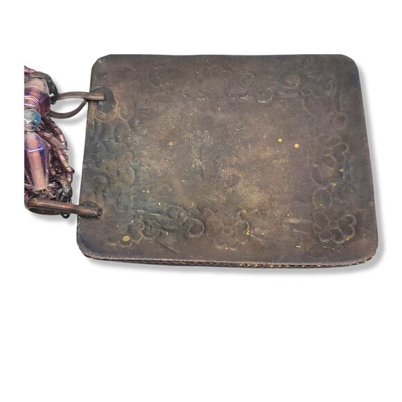 Vintage Mauve Irridecent Glass Beads, Brass Center Piece with Beads 18" Necklace - Picture 5 of 7